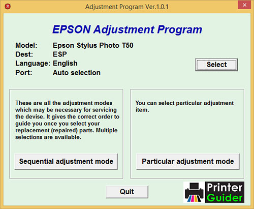 Epson T50 Adjustment Program