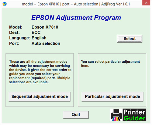 Epson XP810 Adjustment Program