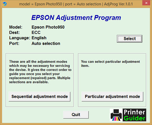 Epson Stylus Photo 950 Adjustment Program