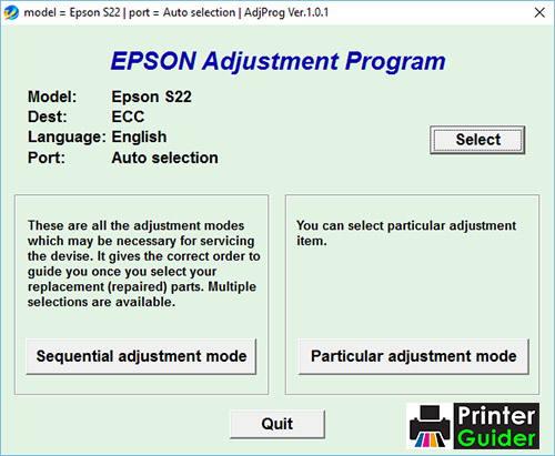 Epson Stylus S22 Adjustment Program
