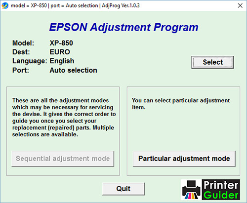 Epson XP-850 Adjustment Program
