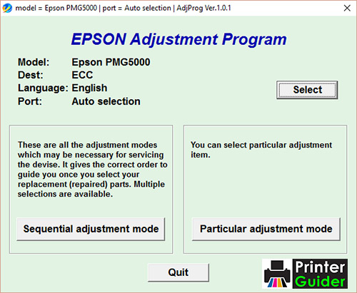 Epson PMG5000 Adjustment Program