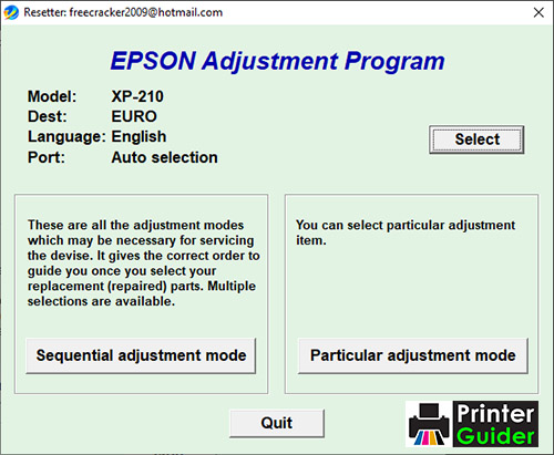 Epson XP-210 Adjustment Program