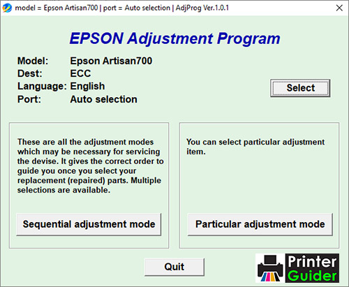 Epson Artisan 700 Adjustment Program
