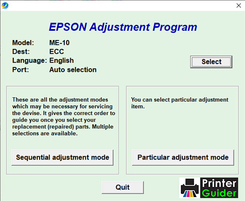 Epson ME-10 Adjustment Program