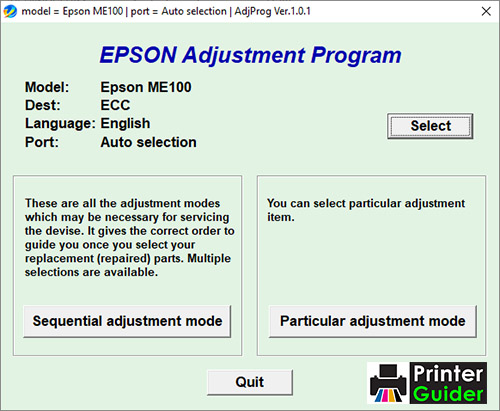 Epson ME100 Adjustment Program