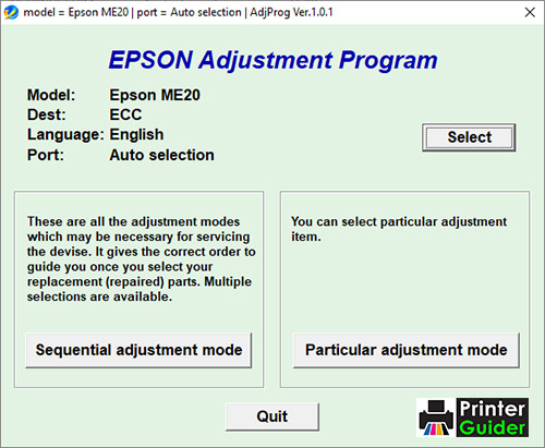 Epson ME20 Adjustment Program