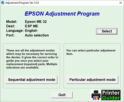 Epson ME32 Adjustment Program