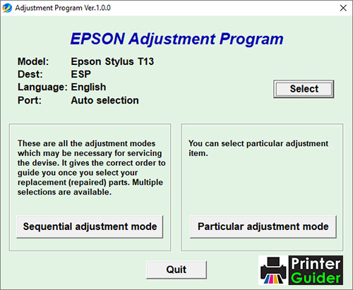Epson Stylus T13 Adjustment Program