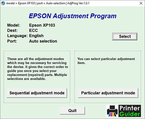 Epson XP103 Adjustment Program