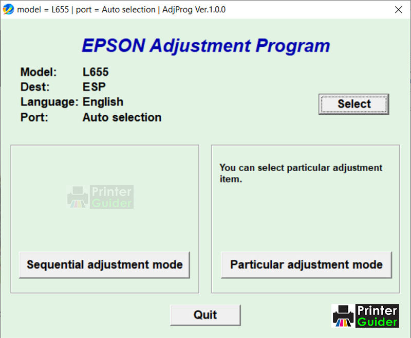 Epson L655 Resetter Adjustment Program